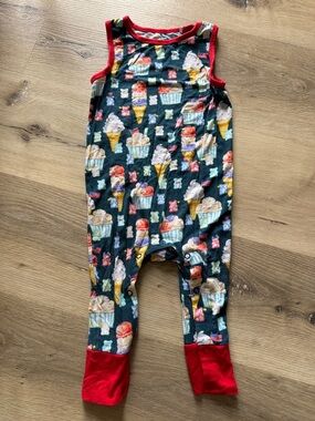Posh Peanut Skye Romper Ice Cream Cone, Cupcake, Gummy Bear Flag Print Pajamas